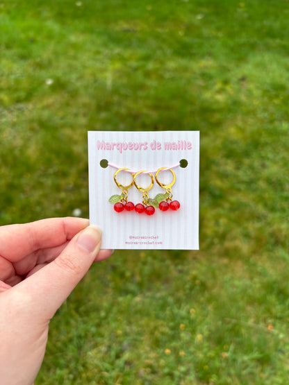 🍒 Marqueurs de mailles – modèle cerises (Lot de 3)