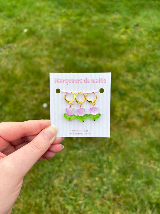 🌷Marqueurs de mailles – modèle tulipe (Lot de 3)