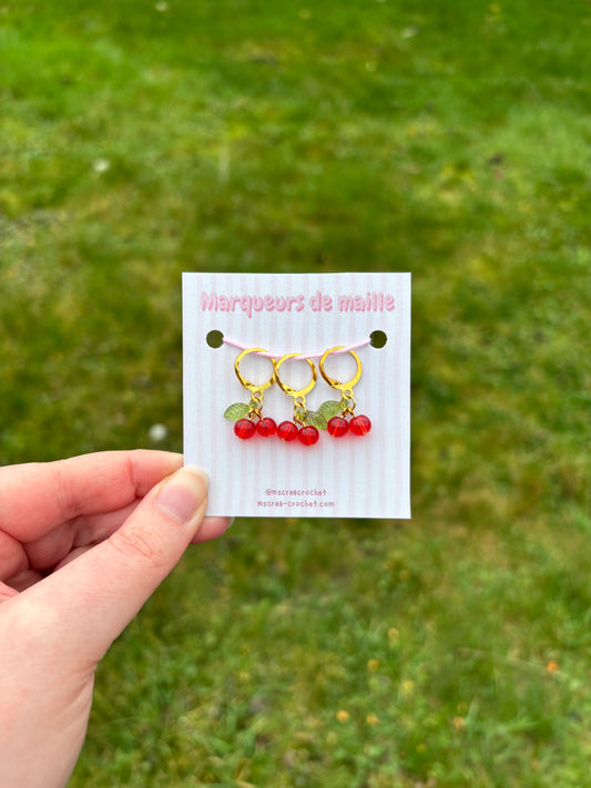 🍒 Marqueurs de mailles – modèle cerises (Lot de 3)